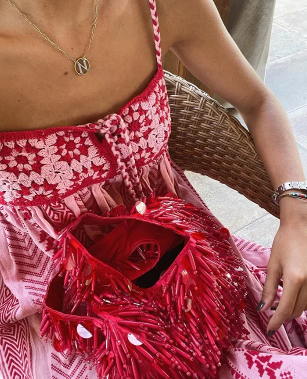 Women’s Sundress Maxi with Tassel Tie & Tribal Print | Boho