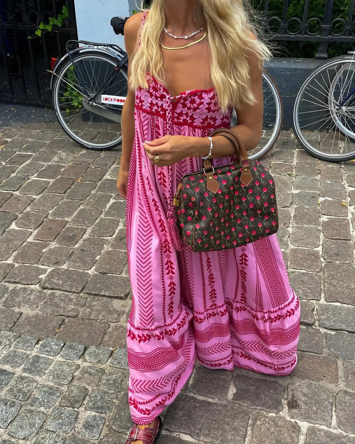 Women’s Sundress Maxi with Tassel Tie & Tribal Print | Boho