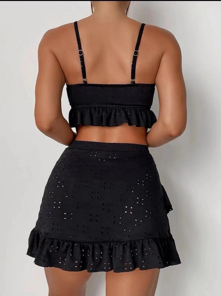 Women’s Swimwear 3 Piece Bikini Set with Skirt | Eyelet