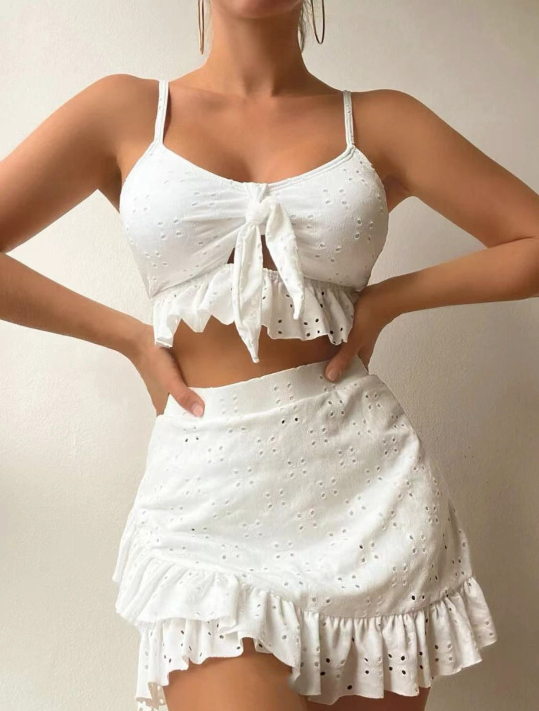 Women’s Swimwear 3 Piece Bikini Set with Skirt | Eyelet