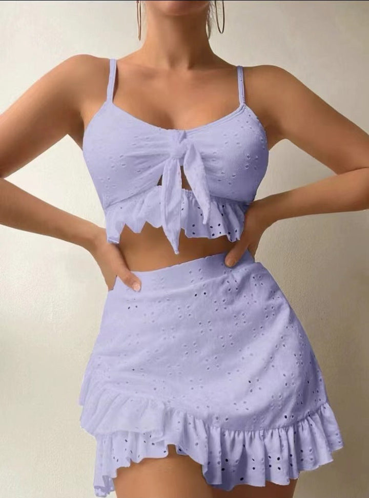 Women’s Swimwear 3 Piece Bikini Set with Skirt | Eyelet