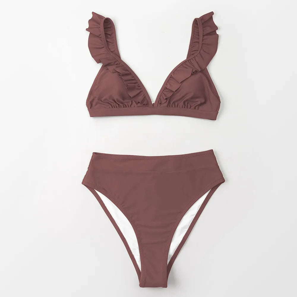 Women's Swimwear Bikini with Ruffle Trim | High Waist