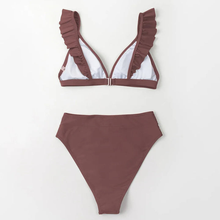 Women's Swimwear Bikini with Ruffle Trim | High Waist