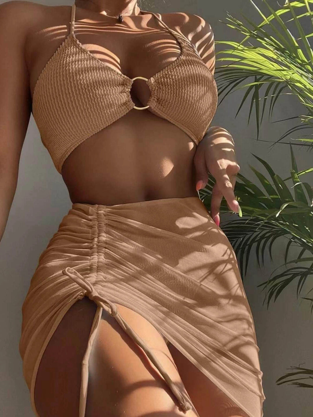 Women's Swimwear Halter Set with Ring Detail | Three Piece