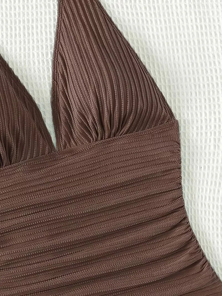 Women’s Swimwear One Piece with Halter Neck & Ruched Waist | Ribbed