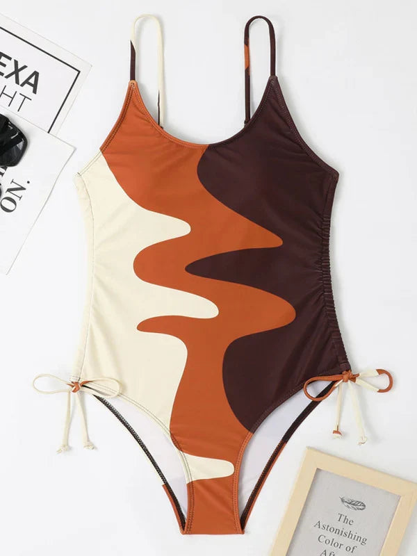 Women’s Swimwear One Piece with Side Ties & Abstract Print | Beach