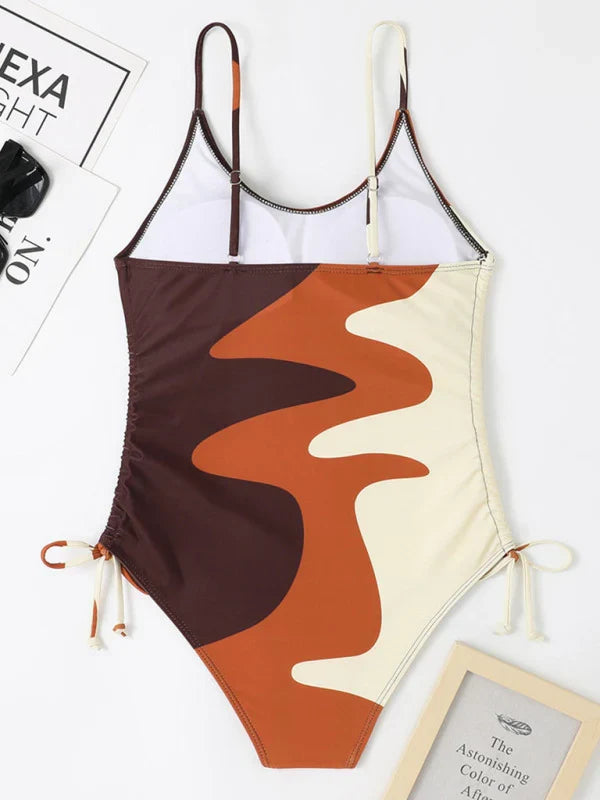 Women’s Swimwear One Piece with Side Ties & Abstract Print | Beach