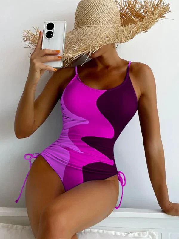 Women’s Swimwear One Piece with Side Ties & Abstract Print | Beach
