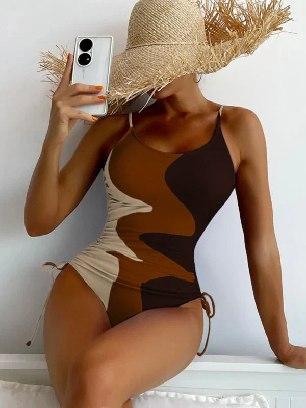 Women’s Swimwear One Piece with Side Ties & Abstract Print | Beach