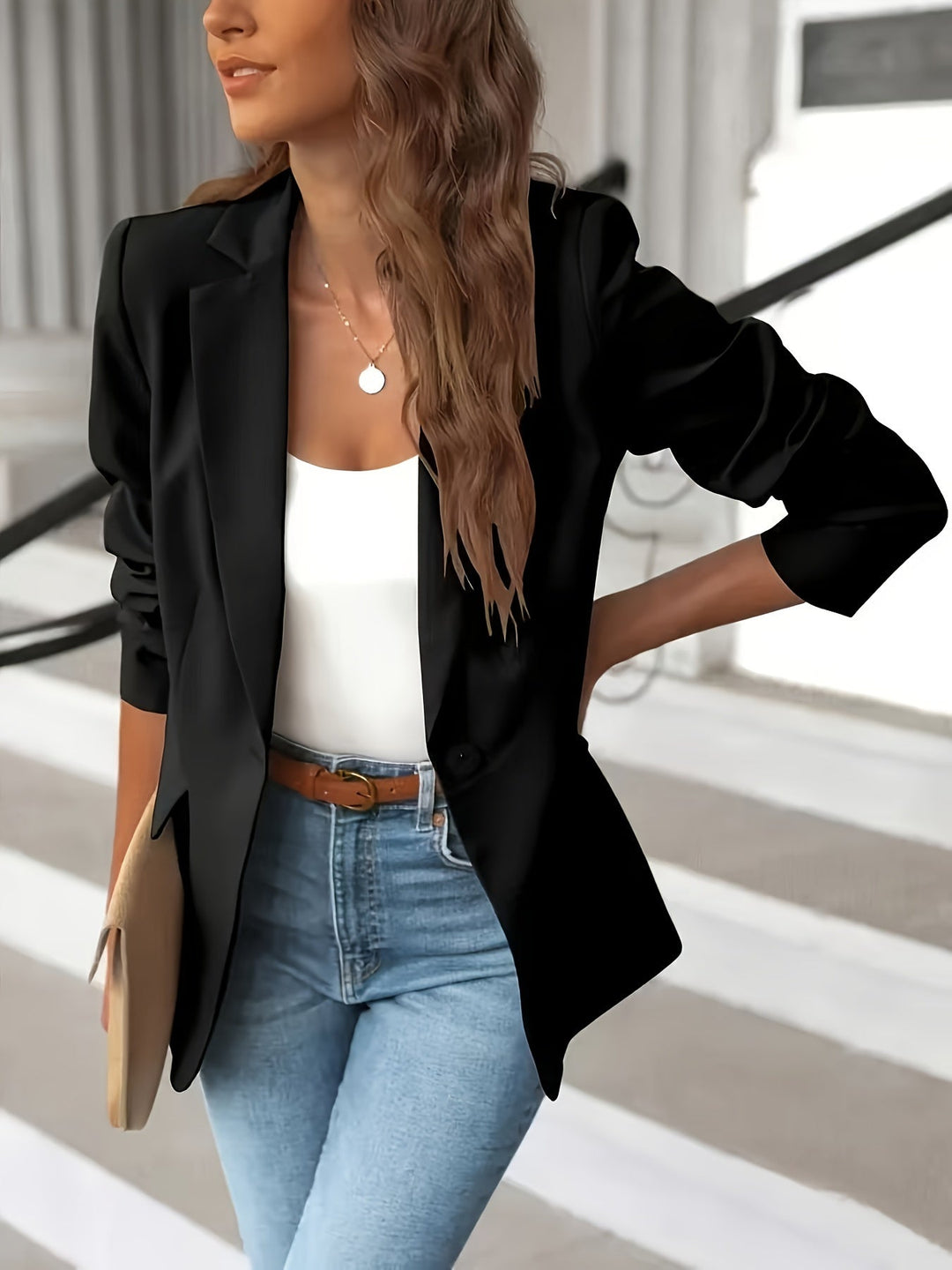 Women's Tailored Blazer with Lapel & Long Sleeves | Workwear