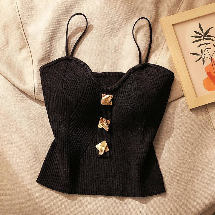 Women’s Tank Top with Button Detail & Thin Straps | Sleeveless