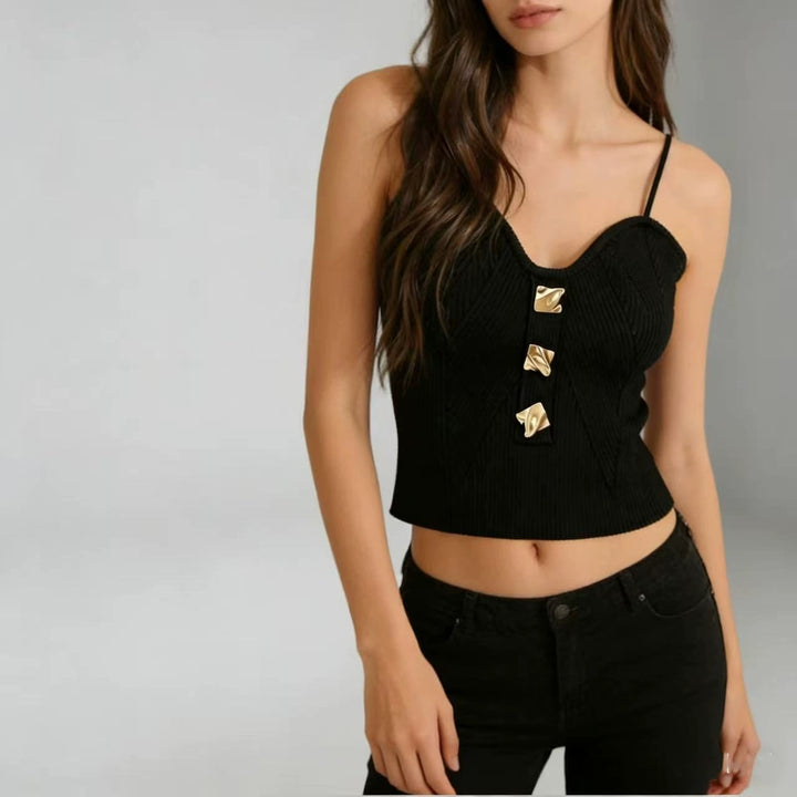Women’s Tank Top with Button Detail & Thin Straps | Sleeveless