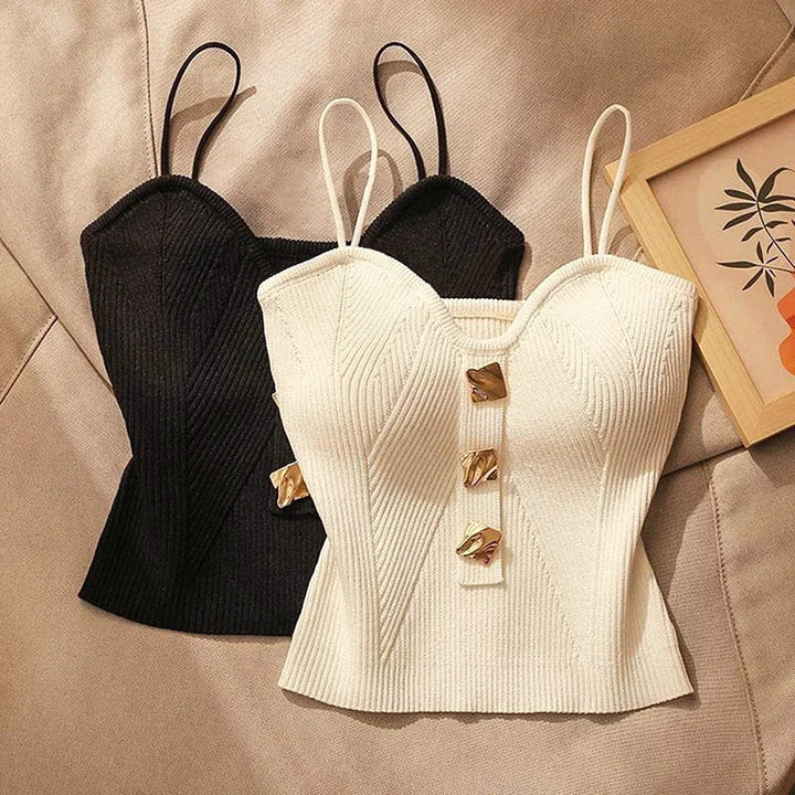 Women’s Tank Top with Button Detail & Thin Straps | Sleeveless