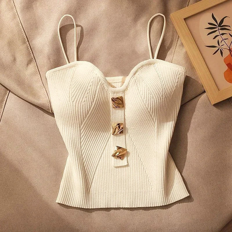 Women’s Tank Top with Button Detail & Thin Straps | Sleeveless