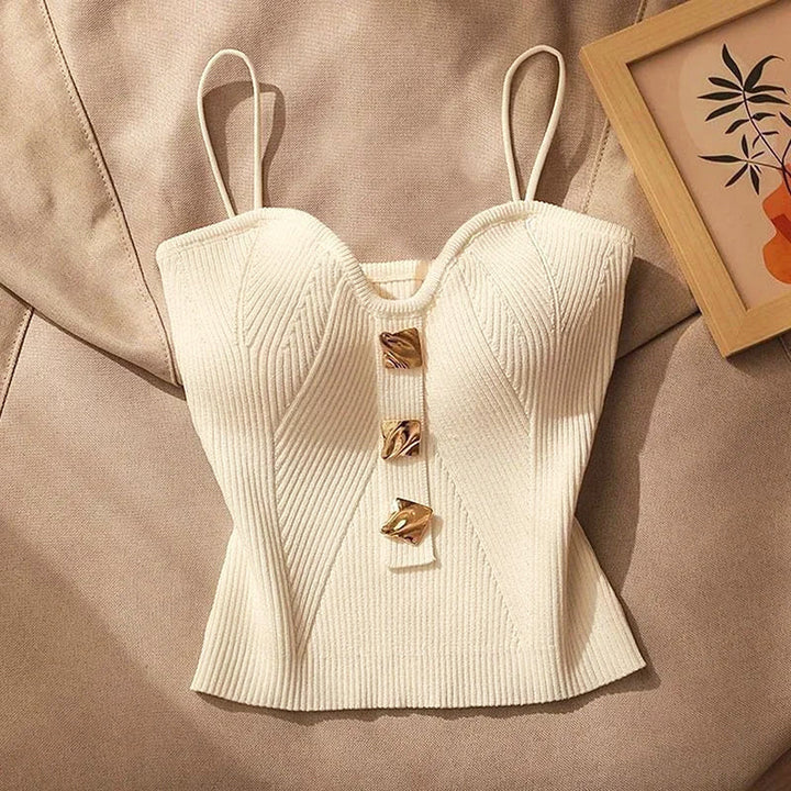 Women’s Tank Top with Button Detail & Thin Straps | Sleeveless