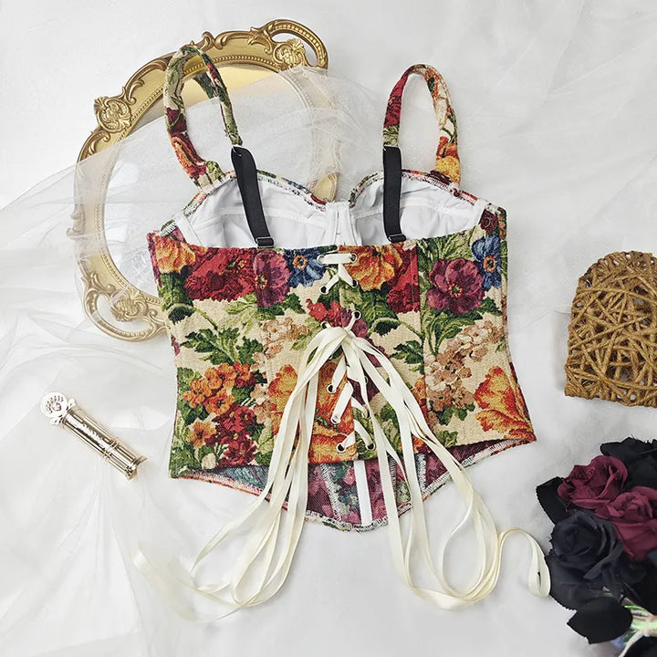 Women’s Tank Top with Floral Print & Lace Up Back | Corset
