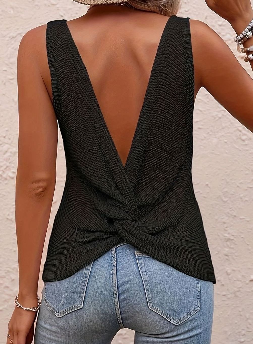 Women’s Tank Top with Open Back & Twist Knot | Sleeveless