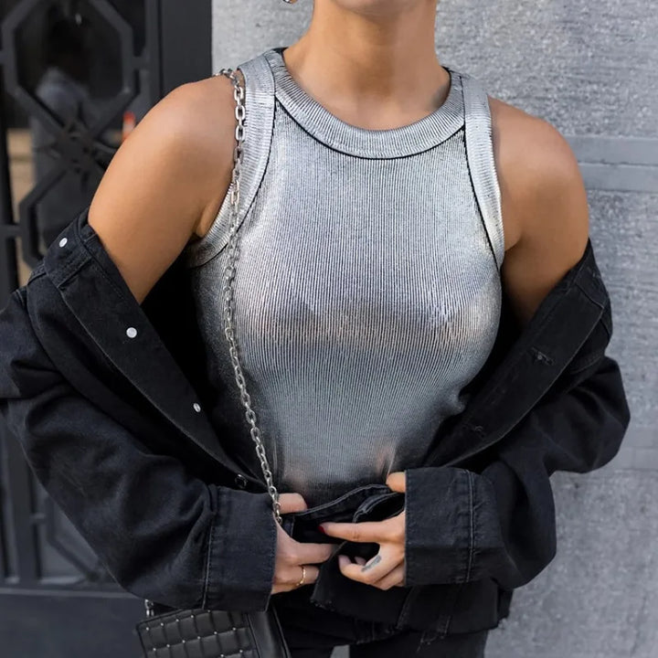 Women’s Tank Top with Ribbed Texture & Round Neck | Casual