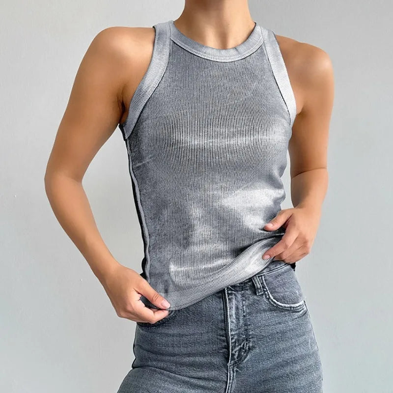 Women’s Tank Top with Ribbed Texture & Round Neck | Casual