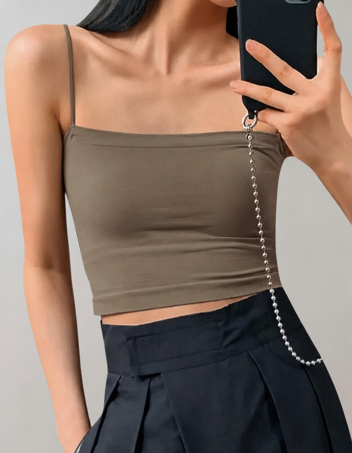 Women's Tank Top with Straight Neckline | Cropped