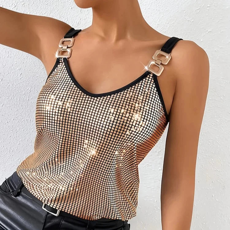 Women’s Tank Top with V-Neck & Link Straps | Sparkly