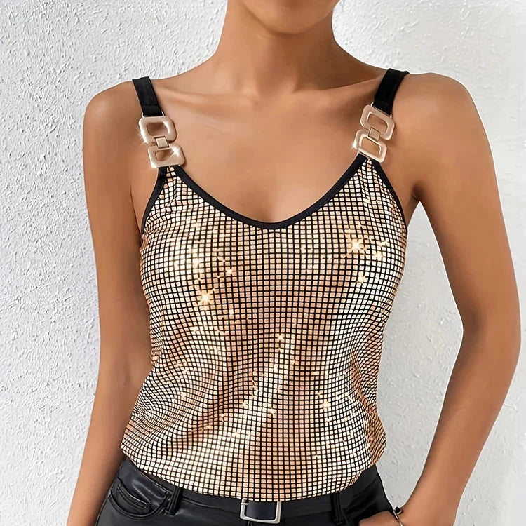 Women’s Tank Top with V-Neck & Link Straps | Sparkly