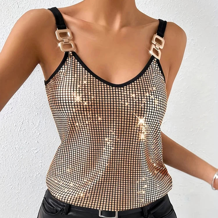 Women’s Tank Top with V-Neck & Link Straps | Sparkly