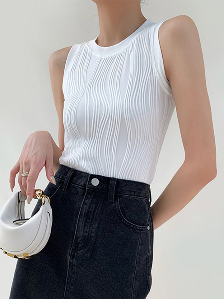 Women's Tank Top with Wave Texture | Round Neck