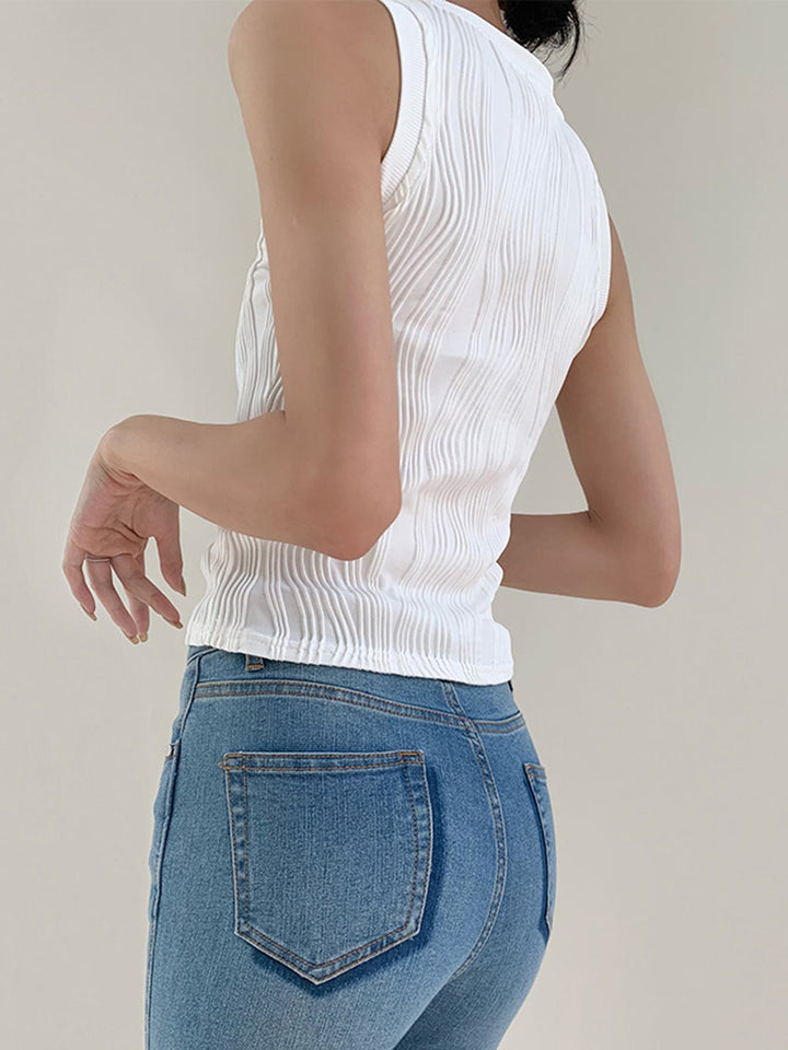 Women's Tank Top with Wave Texture | Round Neck