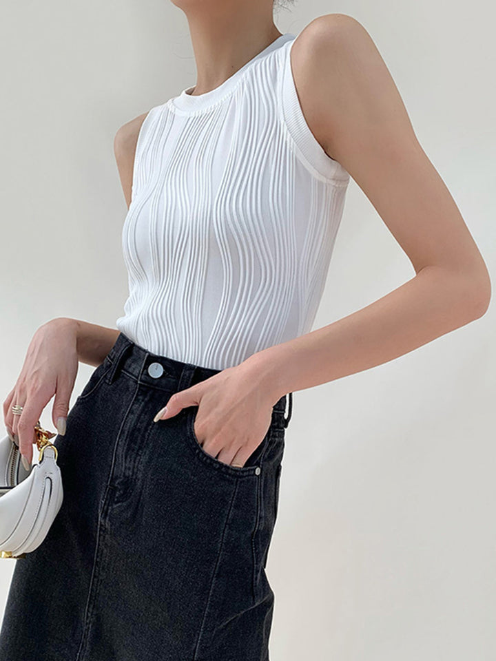 Women's Tank Top with Wave Texture | Round Neck