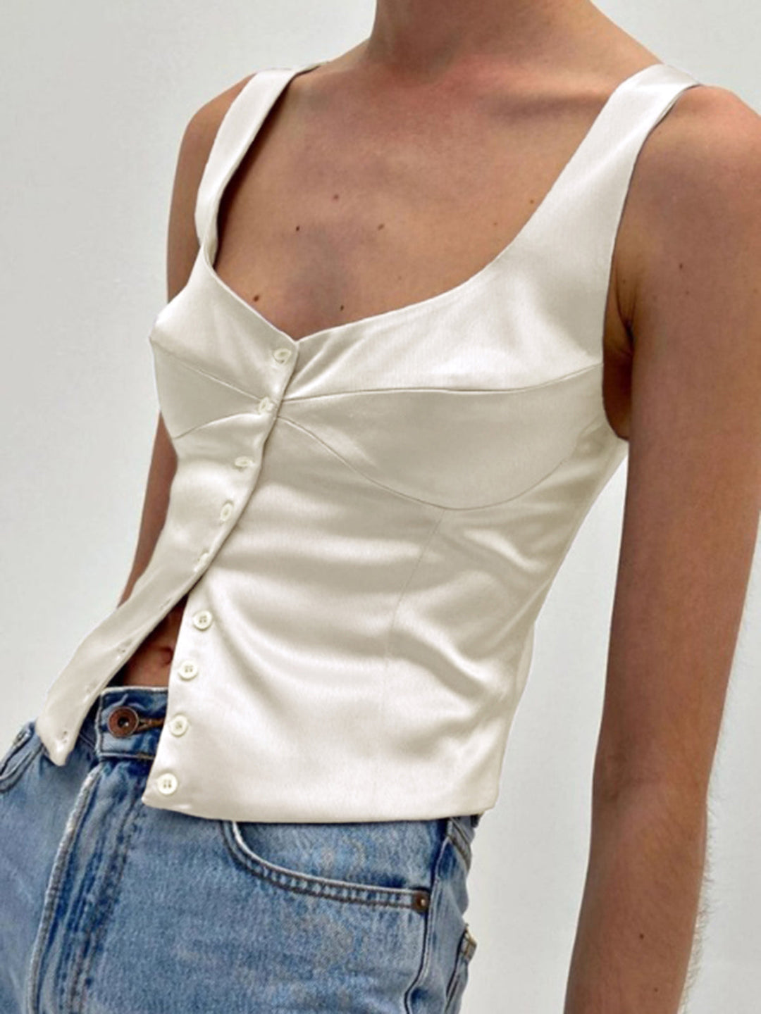 Women’s Tank Top with Wide Straps & Button Detail | Sleeveless