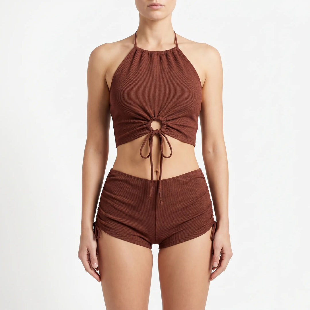 Women's Tankini Halter Crop & Shorts Set | Summer