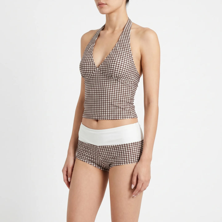 Women's Tankini with Halter Neck & Gingham Print | Summer