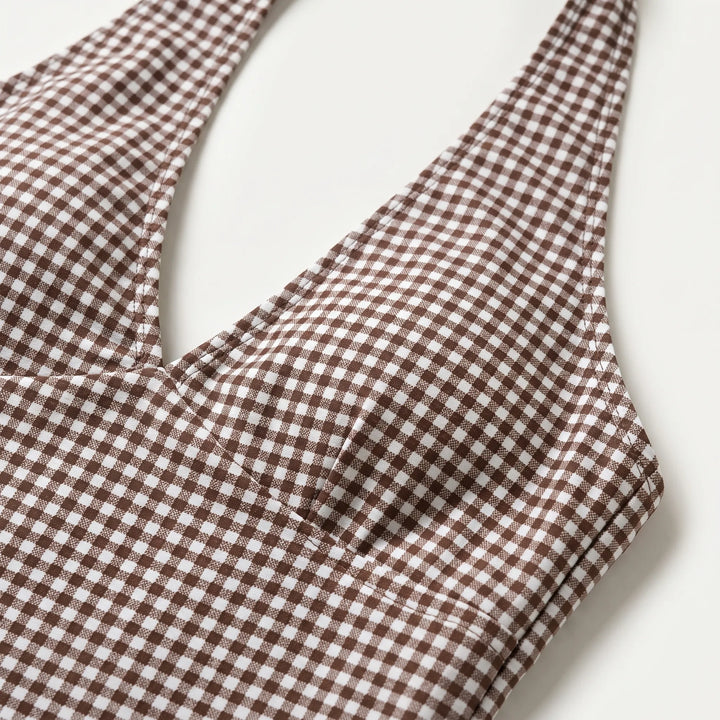 Women's Tankini with Halter Neck & Gingham Print | Summer