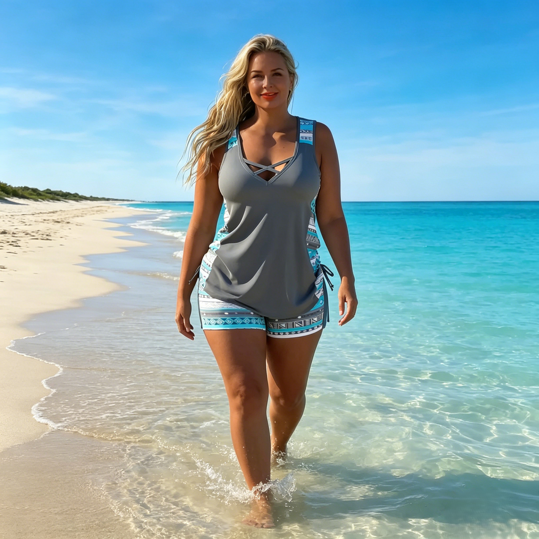 Women's Tankini with Shorts | Criss-Cross Neck
