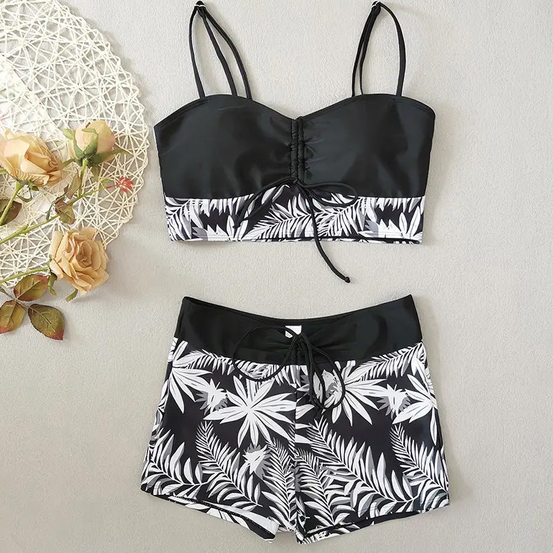 Women's Tankini with Tie-Front | Tropical Print
