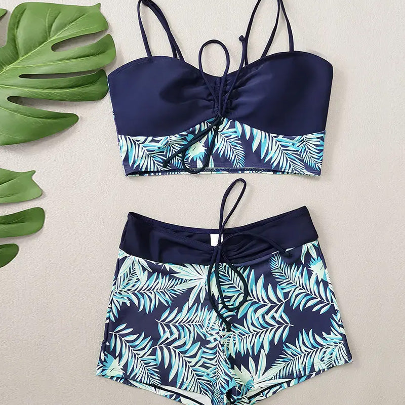Women's Tankini with Tie-Front | Tropical Print