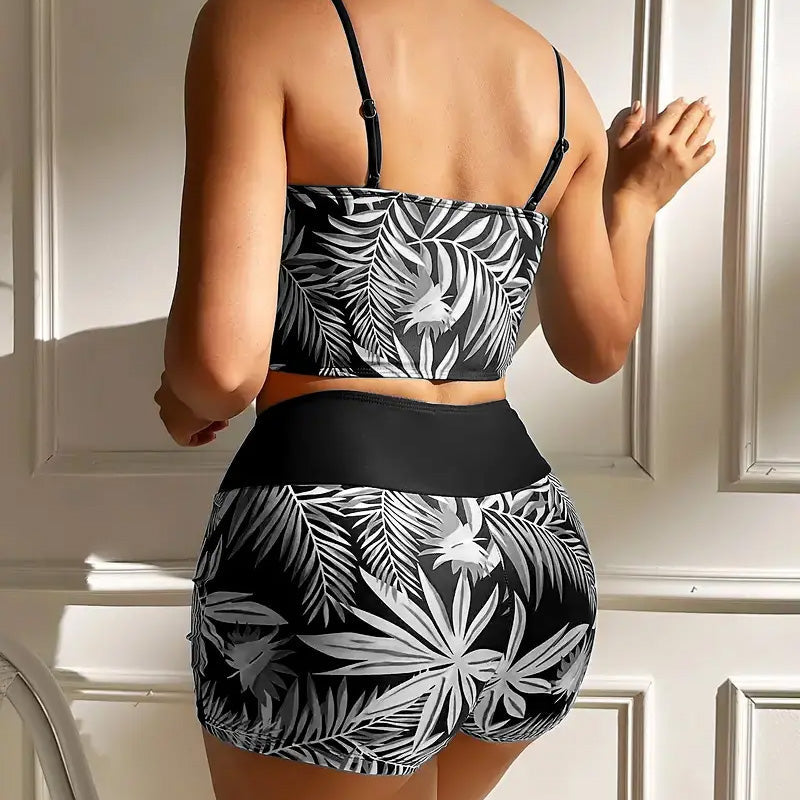 Women's Tankini with Tie-Front | Tropical Print