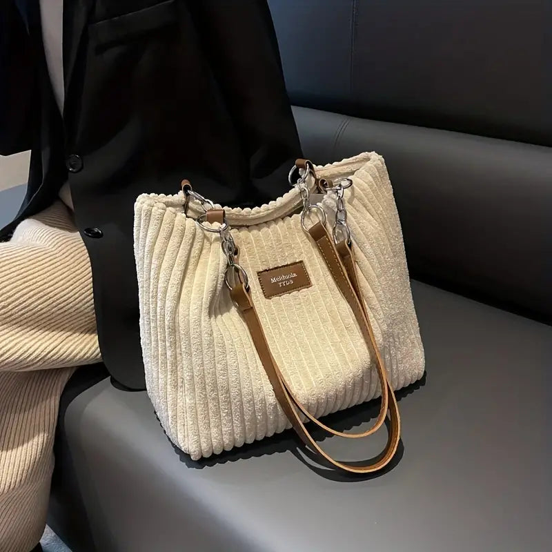 Women's Tote Bag with Chain Strap | Ribbed