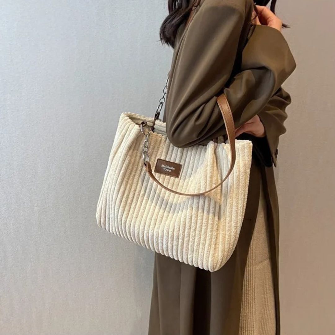 Women's Tote Bag with Chain Strap | Ribbed