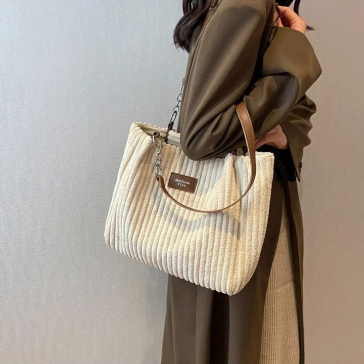 Women's Tote Bag with Chain Strap | Ribbed