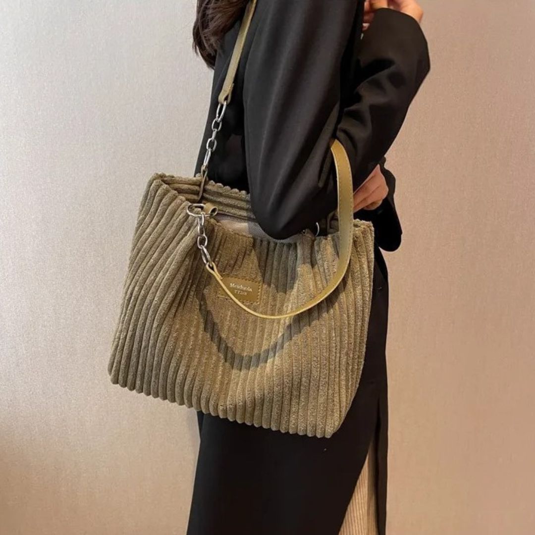 Women's Tote Bag with Chain Strap | Ribbed