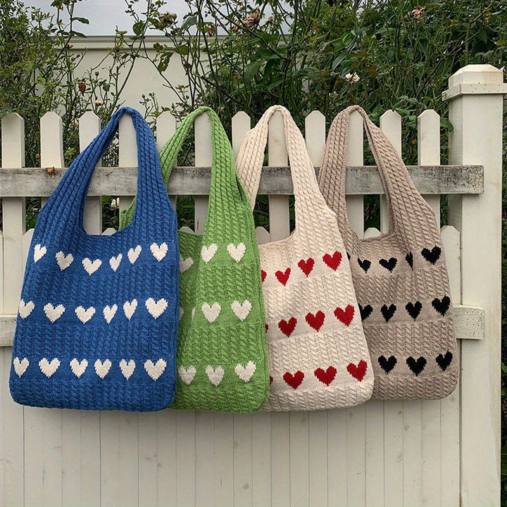 Women's Tote Bag with Heart Pattern | Crochet