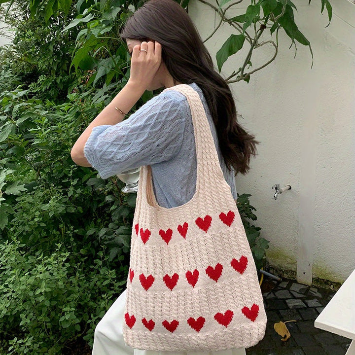 Women's Tote Bag with Heart Pattern | Crochet