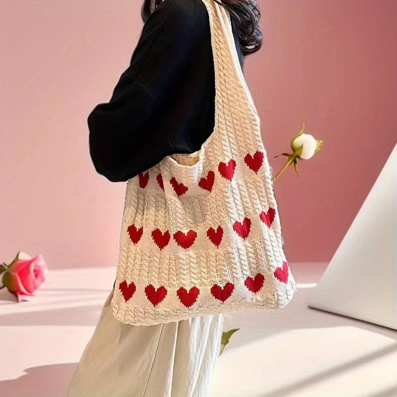 Women's Tote Bag with Heart Pattern | Crochet