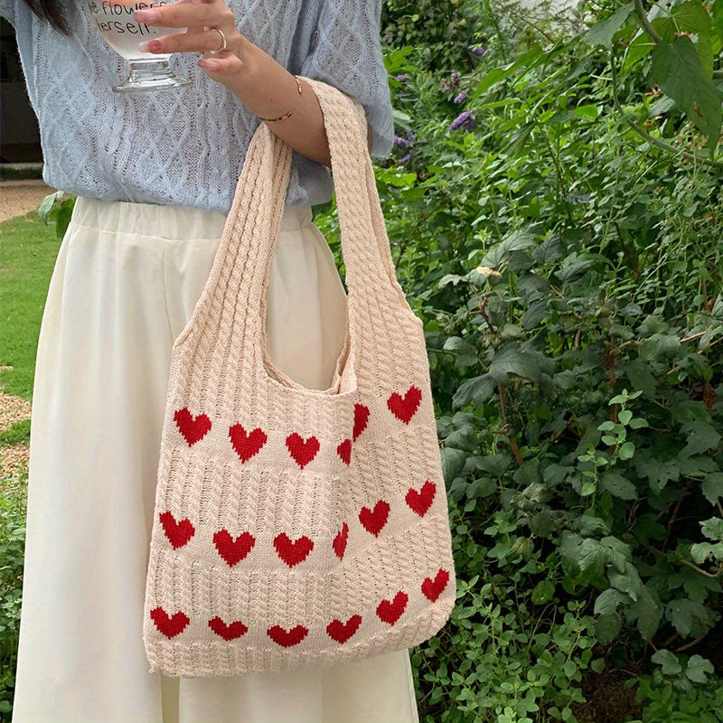 Women's Tote Bag with Heart Pattern | Crochet