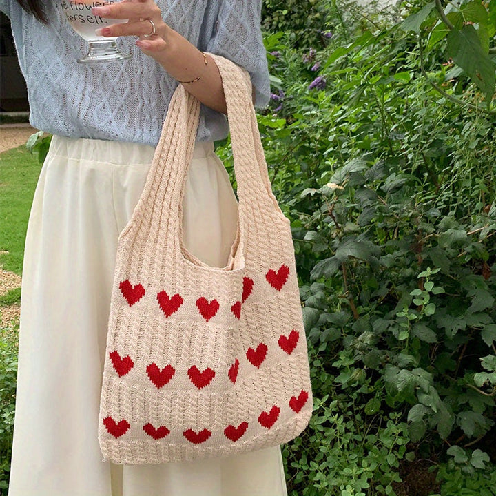 Women's Tote Bag with Heart Pattern | Crochet