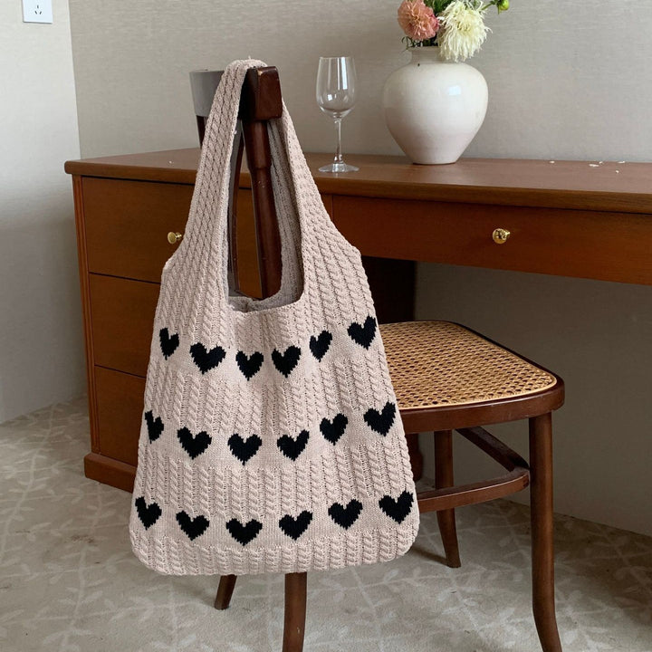 Women's Tote Bag with Heart Pattern | Crochet