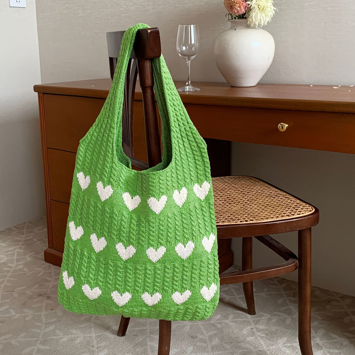 Women's Tote Bag with Heart Pattern | Crochet