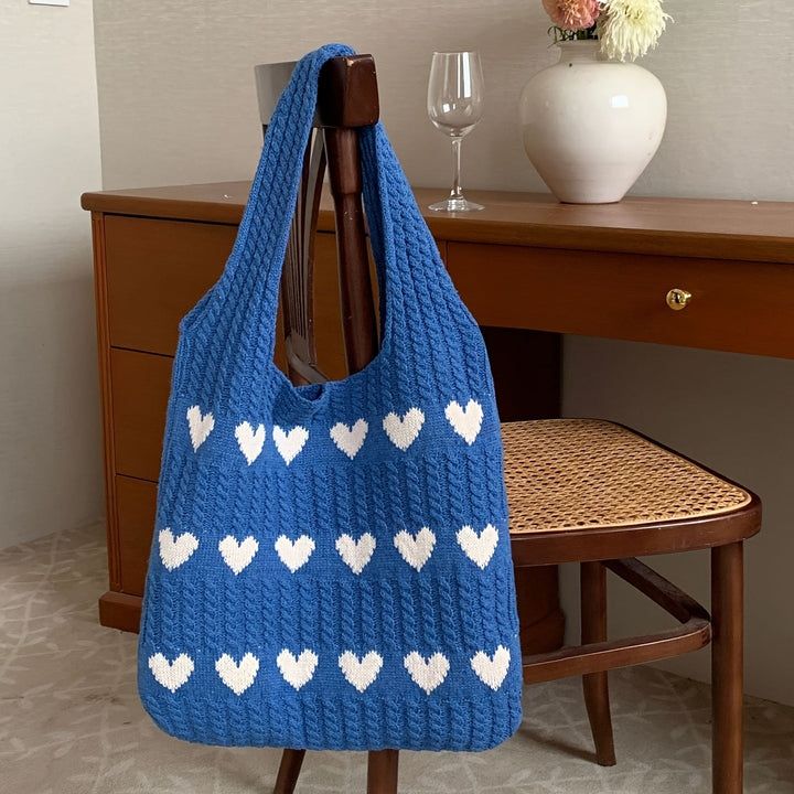 Women's Tote Bag with Heart Pattern | Crochet
